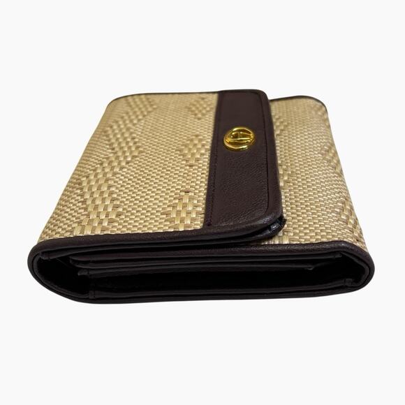 Etienne Aigner Clutch Wallet Woven Straw Leather Trim Crossbody Detachable Strap - Picture 5 of 15